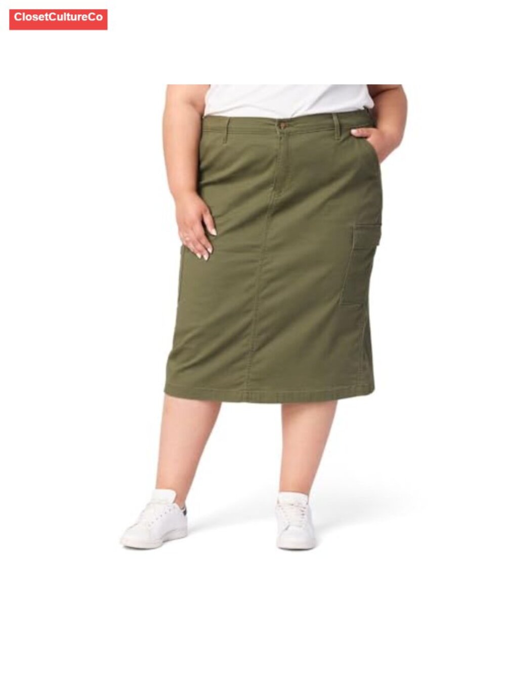 Cargo Midi Skirt Mid Rise Utility Straight Hem Casual Women's